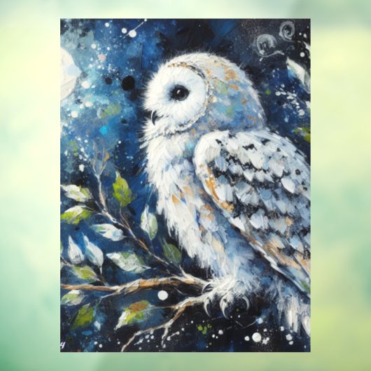 ムーンアーンで枝に白いフクロウ絵画ズ ウィンドウサイン (シート3)