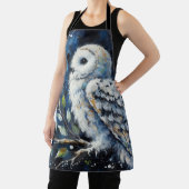 ムーンアーンで枝に白いフクロウ絵画ズ エプロン (インサイチュ)