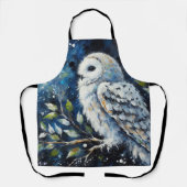 ムーンアーンで枝に白いフクロウ絵画ズ エプロン (正面)