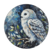 ムーンアーンで枝に白いフクロウ絵画ズ カッティングボード (正面)