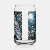 ムーンアーンで枝に白いフクロウ絵画ズ ガラス缶 (右)