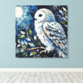 ムーンアーンで枝に白いフクロウ絵画ズ キャンバスプリント (インサイチュ (ウッドフロア))