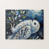 ムーンアーンで枝に白いフクロウ絵画ズ ジグソーパズル (横)