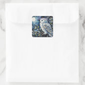 ムーンアーンで枝に白いフクロウ絵画ズ スクエアシール (バッグ)