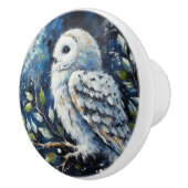 ムーンアーンで枝に白いフクロウ絵画ズ セラミックノブ (右)