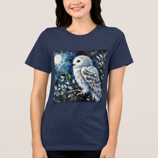ムーンアーンで枝に白いフクロウ絵画ズ トライブレンドＴシャツ (正面)