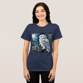 ムーンアーンで枝に白いフクロウ絵画ズ トライブレンドＴシャツ (正面全面)