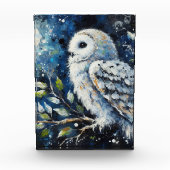 ムーンアーンで枝に白いフクロウ絵画ズ フォトブロック (正面)