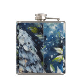 ムーンアーンで枝に白いフクロウ絵画ズ フラスク (裏面)