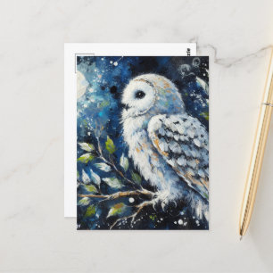 ムーンアーンで枝に白いフクロウ絵画ズ ポストカード