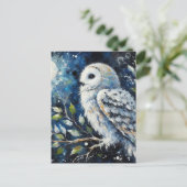 ムーンアーンで枝に白いフクロウ絵画ズ ポストカード (スタンド正面)