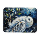 ムーンアーンで枝に白いフクロウ絵画ズ マグネット (横)