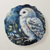 ムーンアーンで枝に白いフクロウ絵画ズ ラウンドクッション (裏面)