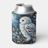 ムーンアーンで枝に白いフクロウ絵画ズ 缶クーラー (缶正面)