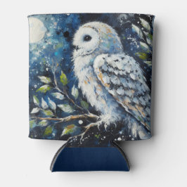 ムーンアーンで枝に白いフクロウ絵画ズ 缶クーラー