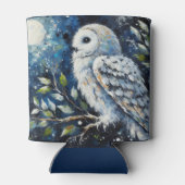 ムーンアーンで枝に白いフクロウ絵画ズ 缶クーラー (裏面)