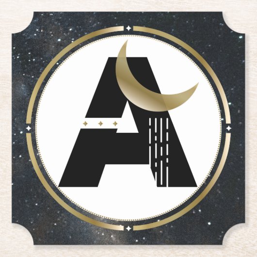 ムーンイニシャルAインスタリースカイ紙パーティーコースター ペーパーコースター (正面)