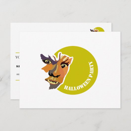 ムーンウルフハローウィンパーティ招待状 インビテーションポストカード (正面/裏面)