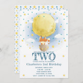 ムーンエアバルーンスターズグリッター誕生日 招待状 (正面/裏面)