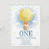 ムーンエアバルーンスターズグリッター誕生日 招待状 (正面/裏面)