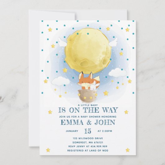 ムーンエアバルーン赤ちゃんシャワー 招待状 (正面)