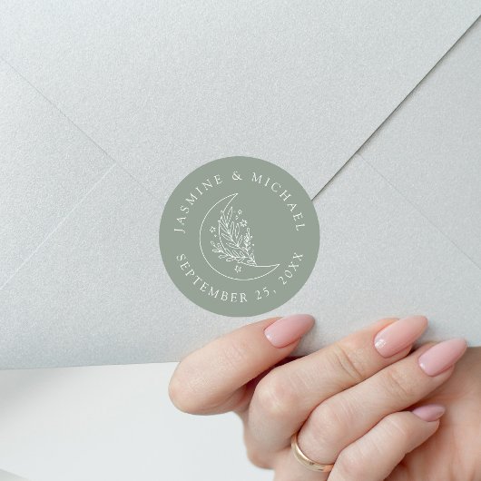 ムーンエレガントアンドスターズセージグリーン結婚式の引き出物 ラウンドシール