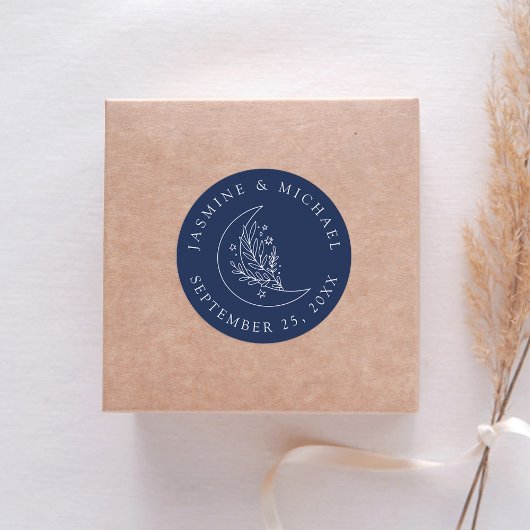 ムーンエレガントアンドスターズネイビー結婚式の引き出物 ラウンドシール