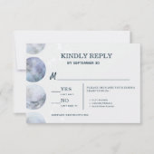 ムーンエレガントブルー金ゴールドスター結婚ズ 出欠カード (正面)