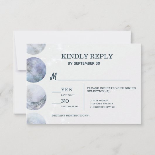 ムーンエレガントブルー金ゴールドスター結婚ズ 出欠カード (正面)