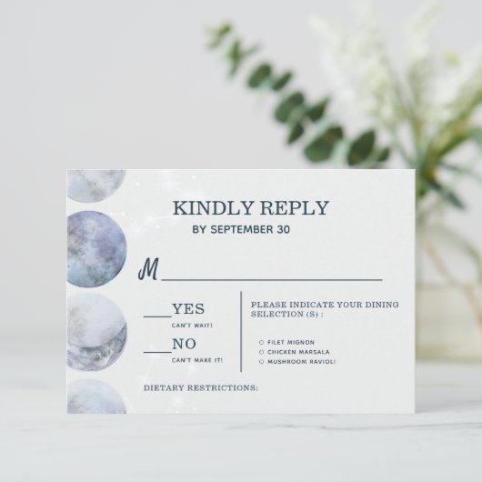 ムーンエレガントブルー金ゴールドスター結婚ズ 出欠カード (スタンド正面)