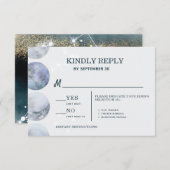 ムーンエレガントブルー金ゴールドスター結婚ズ 出欠カード (正面/裏面)