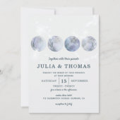 ムーンエレガントブルー金ゴールドスター結婚ズ 招待状 (正面)