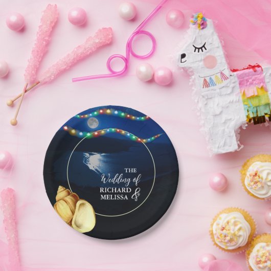 ムーンエレガントライトビーチ結婚式 ペーパープレート (パーティー)