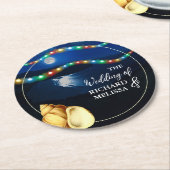 ムーンエレガントライトビーチ結婚式 ラウンドペーパーコースター (アングル)