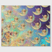 ムーンエンジェルインブルー金ゴールド黄色のキラキラ ラッピングペーパー (フラット)