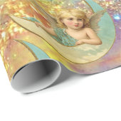 ムーンエンジェルインブルー金ゴールド黄色のキラキラ ラッピングペーパー (ロールコーナー)