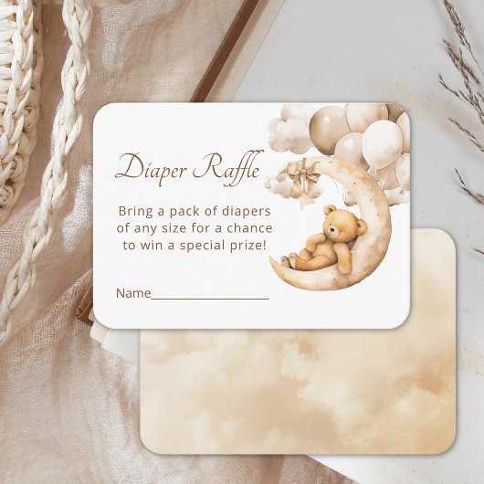 ムーンオムツの上にテディベアラッフルベビーシャワー エンクロージャーカード