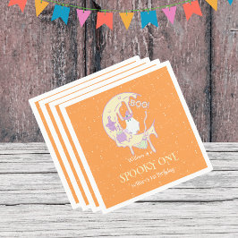 ムーンカワイイ不気味幽霊ワンハロウィーン1回目の誕生日 スタンダードカクテルナプキン