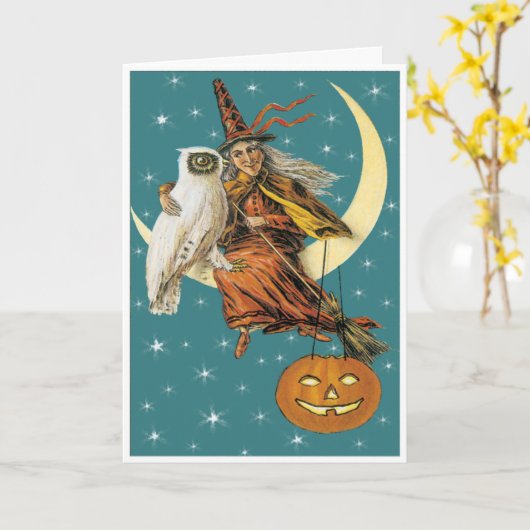 ムーンカードの魔女とフクロウヴィンテージ カード (黄色い花)
