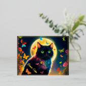 ムーンキャットバタフライデコかわいらしア蛾の月光 箔シーズンポストカード (立ち正面)