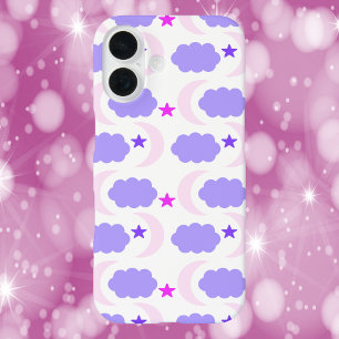 ムーンクラウドスターダークパープルピンクパターン iPhone 16ケース