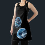 ムーンクラゲの水彩画 エプロン<br><div class="desc">ムーンクラゲのオリジナルの素晴らし水のカラーアート。黒い背景に発光ゼリーフィッシュ。</div>