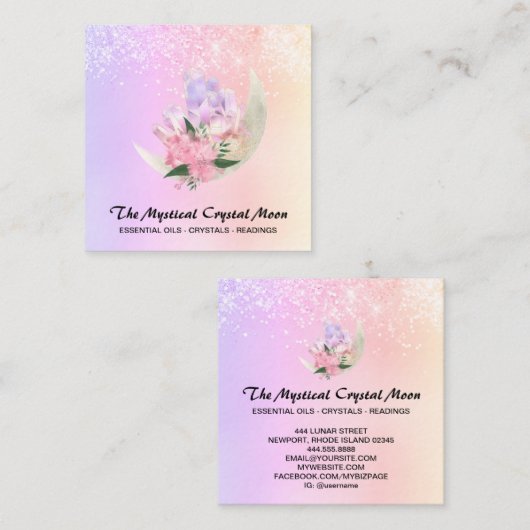 *~*ムーンクリスタルフローラピグラデーションーチピンクグリッター  スクエア名刺 (正面/裏面)