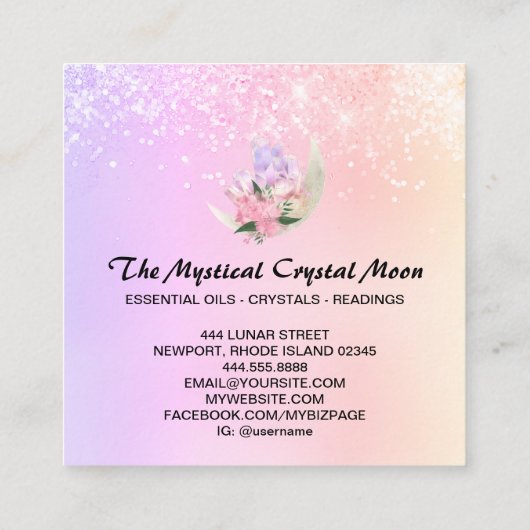*~*ムーンクリスタルフローラピグラデーションーチピンクグリッター  スクエア名刺 (裏面)
