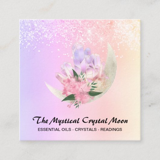 *~*ムーンクリスタルフローラピグラデーションーチピンクグリッター  スクエア名刺 (正面)
