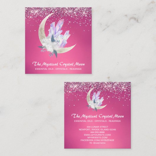 *~*ムーンクリスタルフローラピンクグリッター スクエア名刺 (正面/裏面)