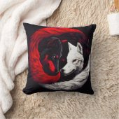 ムーンクリムゾンレッドホワイトウルフ クッション (ブランケット)