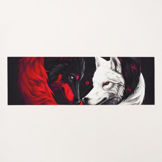 ムーンクリムゾンレッドホワイトウルフ ヨガマット (裏面(横))