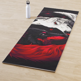 ムーンクリムゾンレッドホワイトウルフ ヨガマット