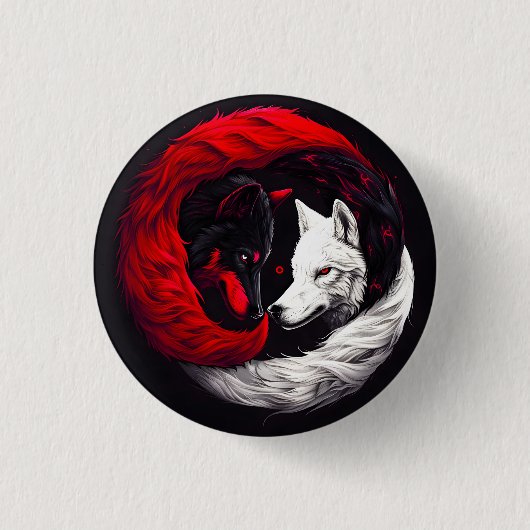 ムーンクリムゾンレッドホワイトウルフ 缶バッジ (正面)
